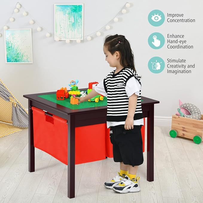 Costzon Kids Table, Children Wooden Activity Table w/Storage Drawers, 2 in 1 Building Block Tabletop for Arts, Crafts, Reading, Preschool, Nursery, Kindergarten, Toddler Table (Espresso)