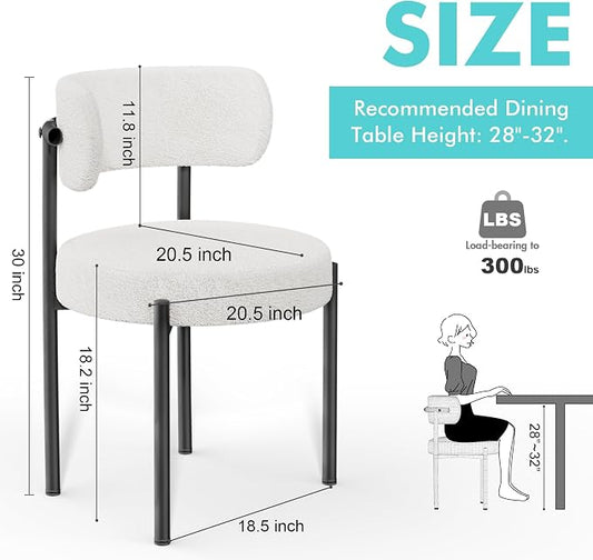 PatioPerk Boucle Dining Chairs Set of 4, White Mid Century Morden Chair with Curved Backrest, Round Upholstered Sherpa with Metal Legs, Suitable for Various Kitchen Styles