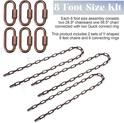 Heavy Duty Porch Swing Hanging Chain Kit (2 Pack) 1500 Lbs Capacity, up to 8 ft Length- Rustproof Zinc-Plated, 6 Quick Links & 2 Y-Chain Assemblies(Bronze,Better Rust Protection)