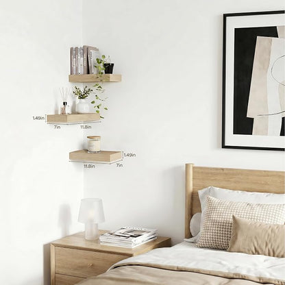 Oak Floating Shelves Set of 3,11.8 Inch Small Wall Shelves for Bathroom,Bedroom,Kitchen,Above Toilet Shelves
