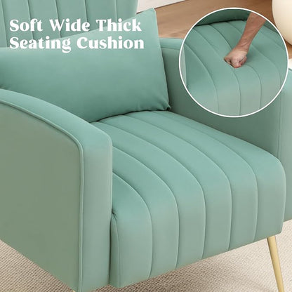 Accent Chairs Set of 2,Upholstered Living Room Chairs,High Back Arm Chairs with Metal Legs Lumbar Reading Chairs for Living Room,Bedroom, Apartment Lake Green
