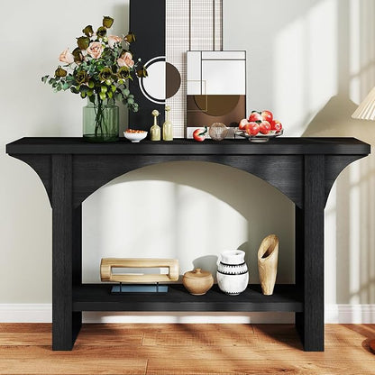 Black Entry Table, 55'' Modern Console Table 2-Tier Wood Entrance Table Foyer Tables for Entryway Hallway