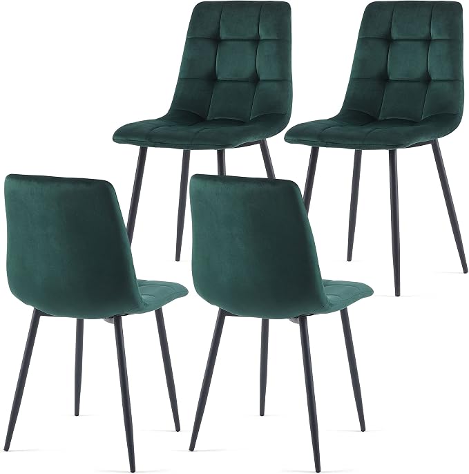 NORDICANA Forest Green Velvet Dining Chairs Set of 4, Upholstered Tufted Kitchen Chairs, Comfortable Seat, Metal Leg, Easy Assembly