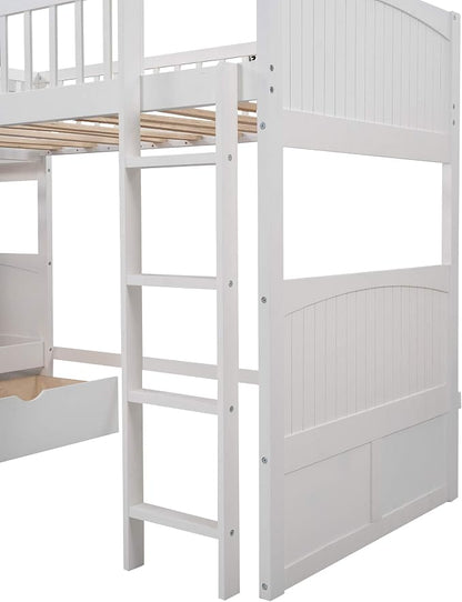 Flieks Triple Bed Twin-Over-Twin-Over-Twin Bed L Shaped Bunk Bed with 2 Drawers and 2 Ladders, No Box Spring Needed