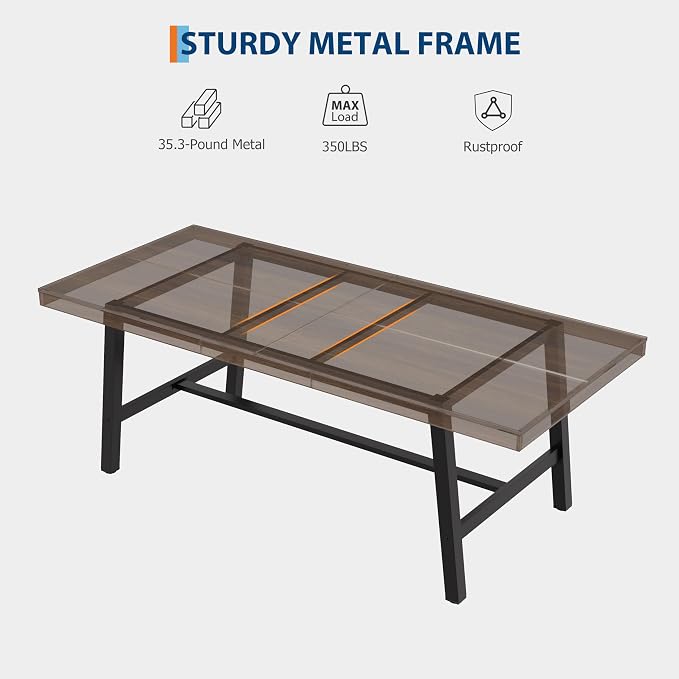 GarveeHome Industrial Dining Table for 6-8 People, 78.7" Long Large Kitchen Table with Sturdy Metal Frame, Rectangular Counter for Dinner, Kitchen, Dining Room (Brown, 79" Non-extendable)