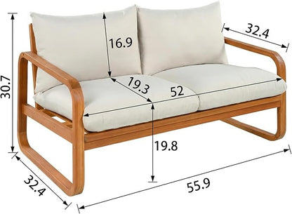 VilroCaz Acacia Wood 4-Piece Patio Conversation Set, All Weather Sectional Sofa Set w/ 2 Chairs, Loveseat & Table, Outdoor Furniture Set with Woven Rope Accents and Cushions for Backyard Pool