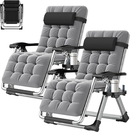 ABORON 2 Pack Zero Gravity Chair, Outdoor Lounge Chairs Sun Loungers with Removable Cushion,Headrest,Cup Holder,Reclining Patio Lounger Chair for Indoor and Outdoor