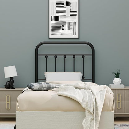 Vintage Twin Size Metal Bed Frame Height Adjustable Headboard Only, Wrought Iron Black Farmhouse Bed Frame Headboard, Easy Assembly, Short Clearance, Tall or Low Setting