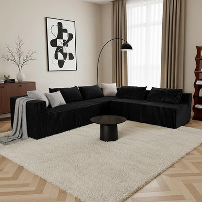 Claiks 128" Modular U Shaped Couch, Sectional Deep Seat Sofa with Pet Stair, Black