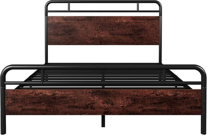 Allewie Full Size Platform Bed Frame with Wooden Headboard and Footboard, Heavy Duty 13 Metal Slats Support, Under-Bed Storage, No Box Spring Needed, Noise Free, Easy Assembly, Mahogany