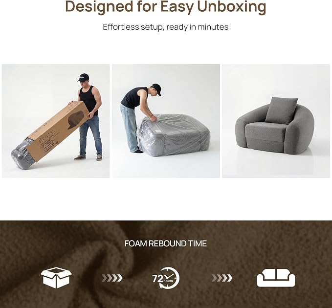 SICOTAS 49.9" Curved Convertible Sofa Couch Bed for Living Room Futon Cloud Boneless Sleeper Chair Pull Out Floor Couch with Deep Seat Single Foam Lounger No Assembly for Bedroom Apartment, Dark Grey