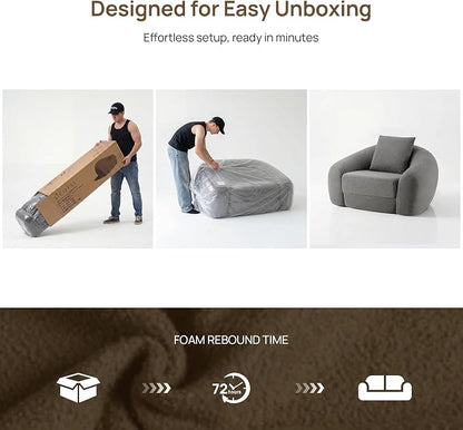 SICOTAS 49.9" Curved Convertible Sofa Couch Bed for Living Room Futon Cloud Boneless Sleeper Chair Pull Out Floor Couch with Deep Seat Single Foam Lounger No Assembly for Bedroom Apartment, Dark Grey