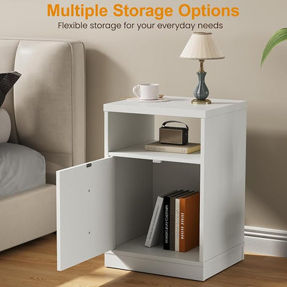 RoyalCraft White Nightstand Set of 2, End Table with Storage Shelf and Door, Faux Two-Drawer Design Side Table, Modern Night Stand for Bedroom Dorm, Wood Beside Table for Small Spaces
