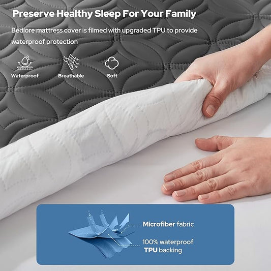 BEDLORE Waterproof Mattress Protector, Full Size Mattress Pad with Deep Pocket 6"-15" Depth, Soft Dirt-Proof Double Bed Mattress Cover for Bedroom, College Dorm, Hotel (Gray)
