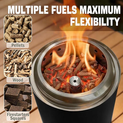 Smokeless Tabletop Fire Pit, VivaGarden Portable Outdoor Fire Pit for Camping, Patio, Backyard, Wood and Pellets Burning Camping Stove with Carry Bag, Forks, Mat and Pot Stand (9.7x7.1 Inch, Black)