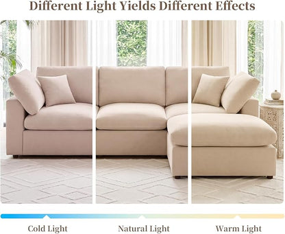 Modular Cloud Sectional Couches for Living Room, Oversized Modular Sectional Sofa with Ottoman, L Shaped 3 Seater Couch with Pillow, Light Camel