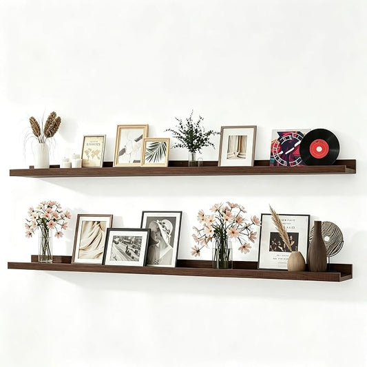 Floating Shelves for Wall Decor, Long Wall Mounted Storage Shelf for Bedroom, Living Room, Bathroom, Kitchen, Nursery, Display Picture Ledge Shelf with Lip Set of 2-56 Inches, Walnut