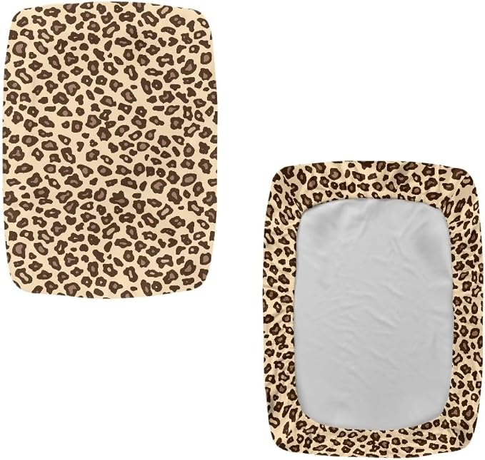 Bar Stool Rectangle Seat Covers Brown Leopard Print Bar Stool Chair Cover Set of 2 Stretch Stool Covers Rectangular Washable Soft Stool Slipcover Bar Chair Cover with Elastic Band