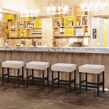 YISUN Stool Covers Rectangle - 4 Pack Stretch Waterproof Saddle Seat Cover Counter Bar Stools Bar Chairs Covers Kitchen Island Chairs Cushion Protector (4, Pu Leather-Beige)