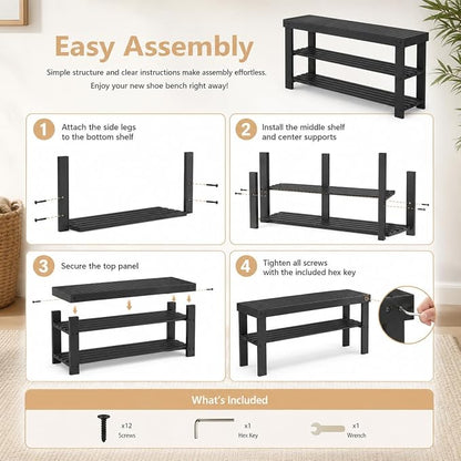 Shoe Rack Bench, 3-Tier Shoe Storage Organizer for Entryway , Shoe Shelf for Small Spaces, Multi-Functional Side Table Plant Stand, Shoe Stand for Bedroom, Living Room, Closet, Front Door, Black