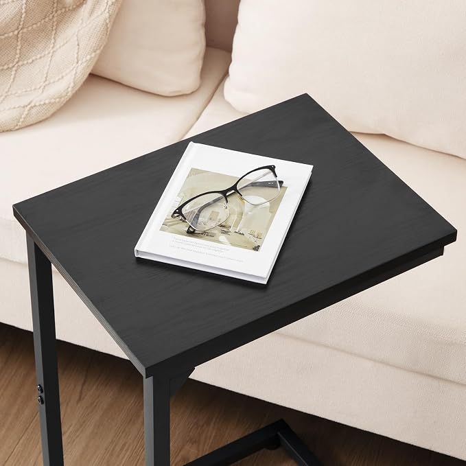 AMHANCIBLE C Shaped End Table Set of 2, Couch Side Table that Slide Under Sofa, Narrow Small Space TV Trays for Living Room, Bedroom, Black, HET02CBK