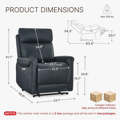 KISLOT Leather Recliner Chair for Adults Wall Hugger RV Recliner with USB Charging Ports Electric Power Reclining Sofa for Living Room Home Theater Seating Bedroom