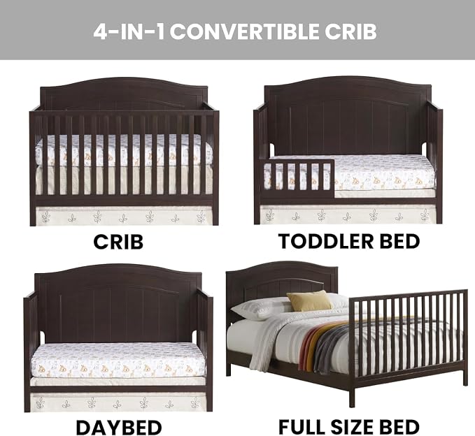 Oxford Baby North Bay 4-in-1 Convertible Crib, Espresso Brown, GreenGuard Gold Certified