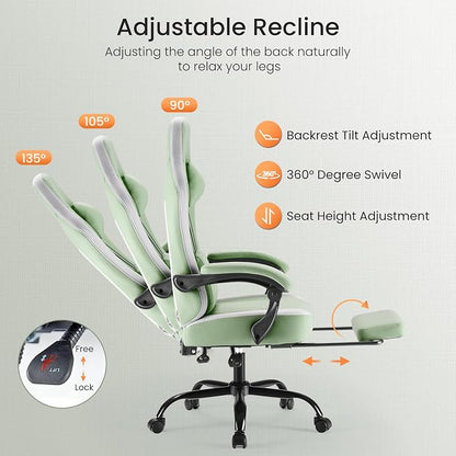 DUMOS Gaming Chair with Linkage Armrests, Video Game Chairs with Pocket Spring Cushion, Ergonomic Computer Silla Gamer Office Desk Chair with Footrest for Adults & Students, Mint Green