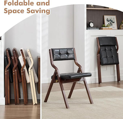 6-Pack Folding Dining Chairs with Cushion,Faux Leather Padded Foldable Dining Chairs,Portable Wooden Folding Chairs for Dining Rooms Kitchen Wedding and Party Indoor Black