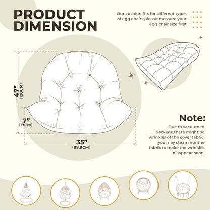 DANGHOOGY Egg Chair Cushion, Waterproof Outdoor Egg Replacement Cushions, Patio Chair Cushions for Outdoor Funiture, Thickened Hanging Chair Cushion, 35x47x7 Inches (Brown)