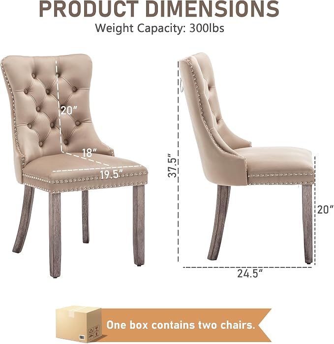 Mid Century Modern Dining Chair Set of 6 Velvet Upholstered Dining Accent Chair Farmhouse Dining Chairs with High Back and Nailhead Trim for Kitchen, Living Room, Bedroom (Khaki)