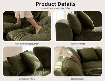 146" Modular Sectional Sofa – Modern Cloud Couch with Deep Chenille Seats, L-Shaped Boneless Sofa, Pet-Friendly, No Assembly, Olive Green (4 Seater + 1 Ottoman)