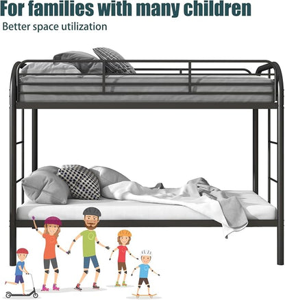 Flolinda Metal Bunk Bed Twin Over Twin, Heavy Duty Bunk Beds with 2 Ladders and 11.8" Full-Length Guardrail, Space-Saving Bunk Bed with Storage, No Box Spring Needed, Easy Assemble, Black