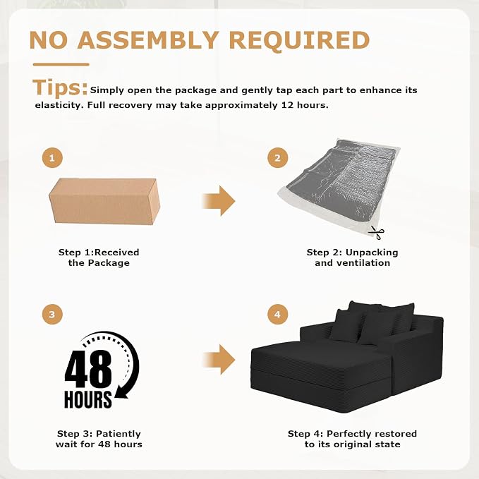 cidludto Convertible Futon Sofa Bed with Ottoman, 5 in 1 Folding Couch Bed Loveseat, Corduroy Boneless Couch with Deep Seat for Living Room Chaise Lounge Chair Indoor, No Assembly Required, Black
