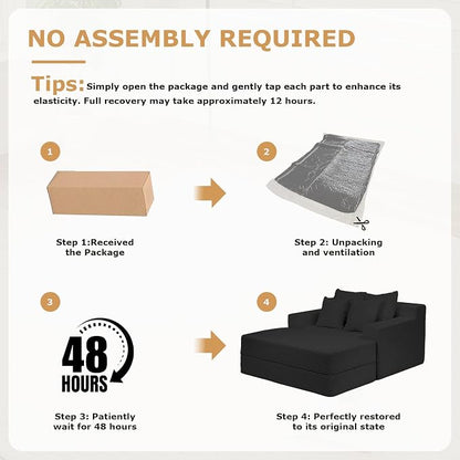 cidludto Convertible Futon Sofa Bed with Ottoman, 5 in 1 Folding Couch Bed Loveseat, Corduroy Boneless Couch with Deep Seat for Living Room Chaise Lounge Chair Indoor, No Assembly Required, Black