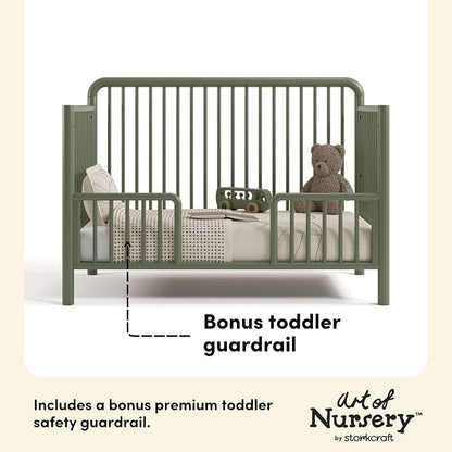 Storkcraft Porto 5-in-1 Convertible Crib with Toddler Guardrail – GREENGUARD Gold Certified, Toddler Bed Conversion Kit Included, 100% Solid Wood, Fits Standard Baby Crib Mattress (Olive)