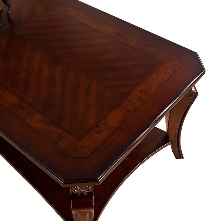 Rectangle Coffee Table for Living Room, Solid Wood Coffee Table with Storage Shelf, Traditional Distressed Farmhouse Style with Shelf, Solid Hardwood Rustic Center Table for Living Room, Cherry 1168WD