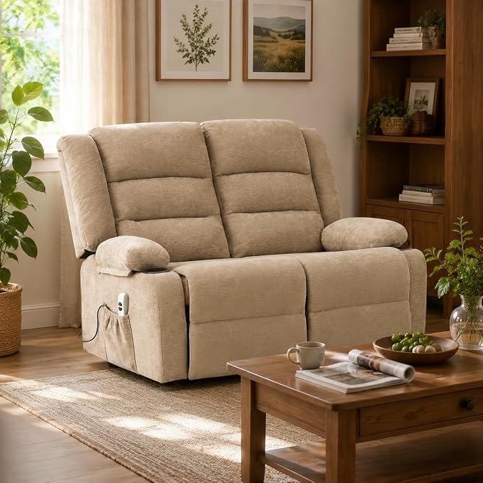 52Inch Reclining Loveseat Sofa,Power Loveseat Recliner,Electric Love seat Recliner Sofa for Bedroom,Living Room with Charging Ports,Brown
