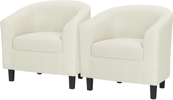 Topeakmart Corduroy Club Chair, Modern Accent Barrel Chair with Sturdy Wood Legs for Living Room Bedroom Reception Room, Set of 2, Beige