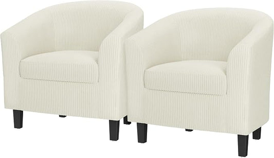 Topeakmart Corduroy Club Chair, Modern Accent Barrel Chair with Sturdy Wood Legs for Living Room Bedroom Reception Room, Set of 2, Beige