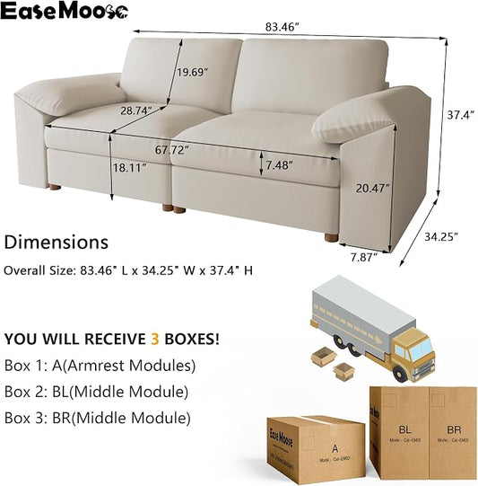 EASE MOOSE Loveseat Sofa for Living Room,Oversized Deep Seat Modular Sectional,Modern Comfy 2 Seater Sofas,Scratch Resistant Faux Leather Couch for Small Spaces, Beige