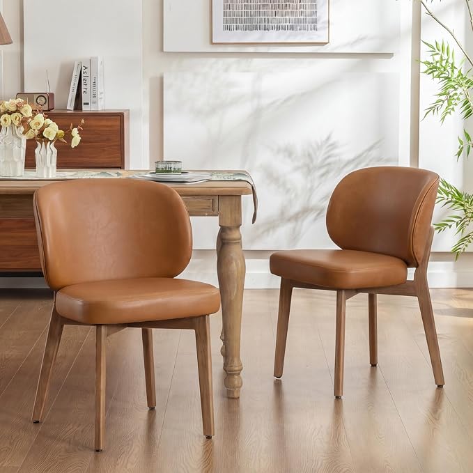 YOUNIKE Single Dining Chair Modern Kitchen Dining Room Chair Brown | Faux Leather Upholstered Armless Side Accent Chair with Back 20.1" Wide Padded Seat Wooden Legs for Living Room Bedroom
