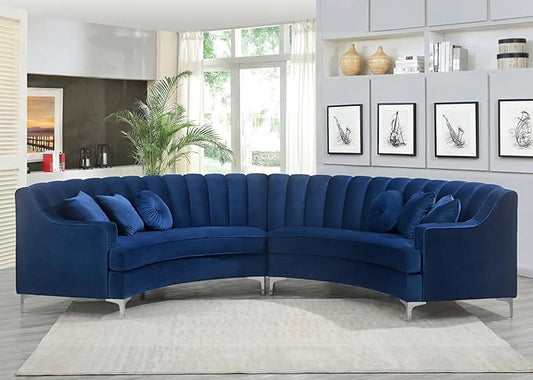 Legend Vansen Semicircle Modular Curved Velvet Sectional Sofa,141.34”Oversized Arc Sofa,Modern Cloud-Like Deep Seat Couch for Living Room Apartment Office Conference Space (1, Blue)