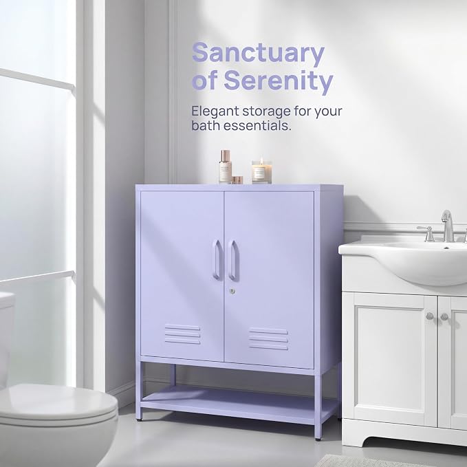 Lockable Metal Shoe Cabinet,Heavy Duty Storage Cabinet with 1 Adjustable Shelves,Purple Metal Storage Cabinet for Home,Entrance,Living Room,Bathroom 33" H X 29.5" W X 13.8" D