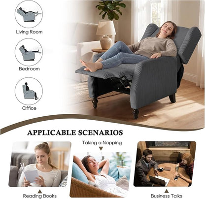 Upholstered Wingback Recliner Chair, Cozy Corduroy Manual Push Back Recliner for Living Room, Bedroom (1, Gray)