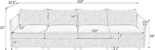 98.5-Inch L-Shaped 4 Seat Modular Sofa Deep Seat Storage Sectional Sofa Couch Free Combination with Storage Space, 4 Seat Chenille Upholstered L-Shaped Convertible Corner Couch for Home Apartment
