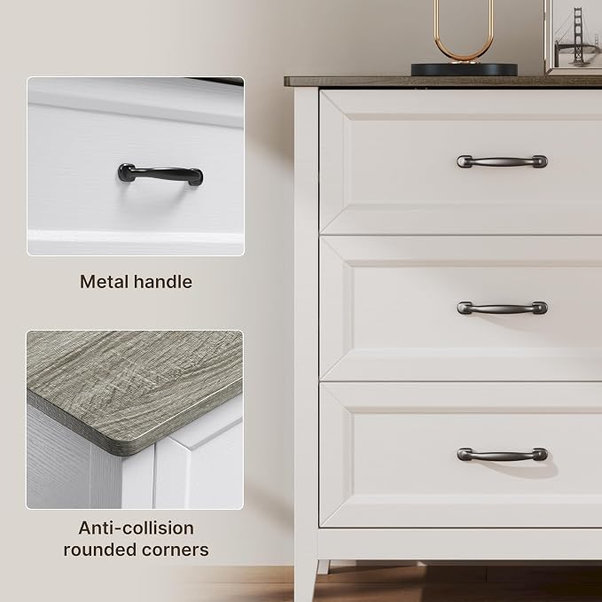Gizoon 2-Piece Bedroom Furniture Set, Includes 44.8" H 5 Drawer Dresser and 43.3" W 6 Chest of Drawers, Modern Bedroom Dresser Set, with Smooth Rail, Metal Handles, Anti-tip Device, Grey Tabletop