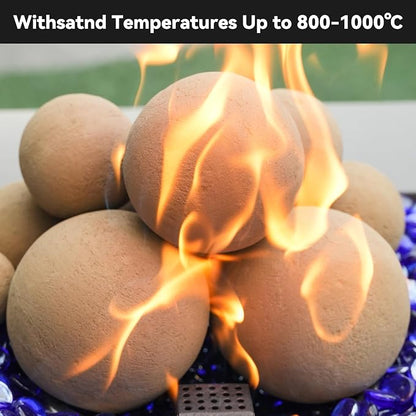 Skyflame 12PCS Fire Pit Ceramic Balls, Mixed of 4 Sizes Fire Pit Balls Set for Indoor and Outdoor Fire Tables or Fireplaces Accessory,Beige