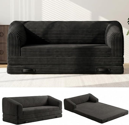 JUIKURY Convertible Sofa Bed, 3-in-1 Foldable Loveseat Couch with Armrest, Corduroy Floor Sofa & Sleeper Bed, No Assembly High-Density Foam Futon Mattress for Living Room, Small Apartment, Dorm