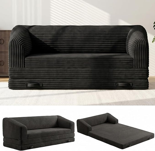 JUIKURY Convertible Sofa Bed, 3-in-1 Foldable Loveseat Couch with Armrest, Corduroy Floor Sofa & Sleeper Bed, No Assembly High-Density Foam Futon Mattress for Living Room, Small Apartment, Dorm